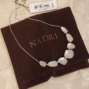 Brand New!! NADRI Delicate White Pearlescent with Crystal Silver tone Necklace